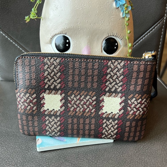 Coach Zip Wristlet - Brushed Brown Multi Color Plaid - DISCONTINUED - Picture 2 of 9